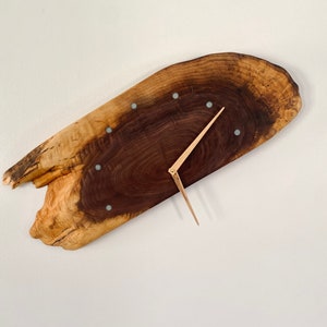 Unique Wall Clock Silent Wall Clock Wood Wall Clock Gift Oak Maple Walnut Round Slab Clock image 2