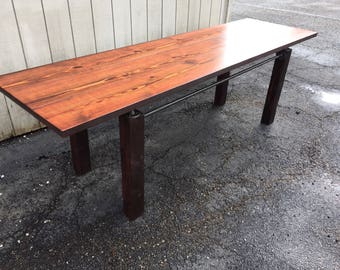 Pub Table Reclaimed Wood Farmhouse Dining Table with Parsons Table Legs and Industrial Pipe