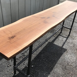 Live Edge Walnut Table with Reclaimed Wood & Bar Height Living Edge Sofa Table Walnut with Live Edge Countertop
