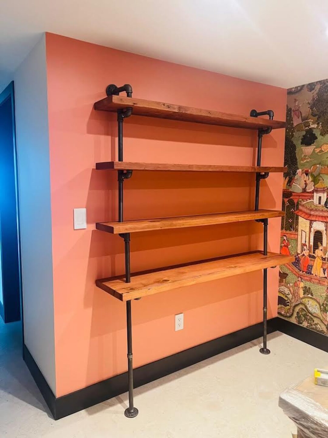 Custom Hemingway Wall Mount Bookcase Reclaimed Wood Bookshelf Pipe Wall