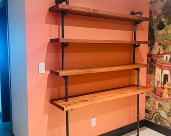 Custom Hemingway Wall Mount Bookcase Reclaimed Wood Bookshelf Pipe Wall Bookshelf  Pipe Shelf