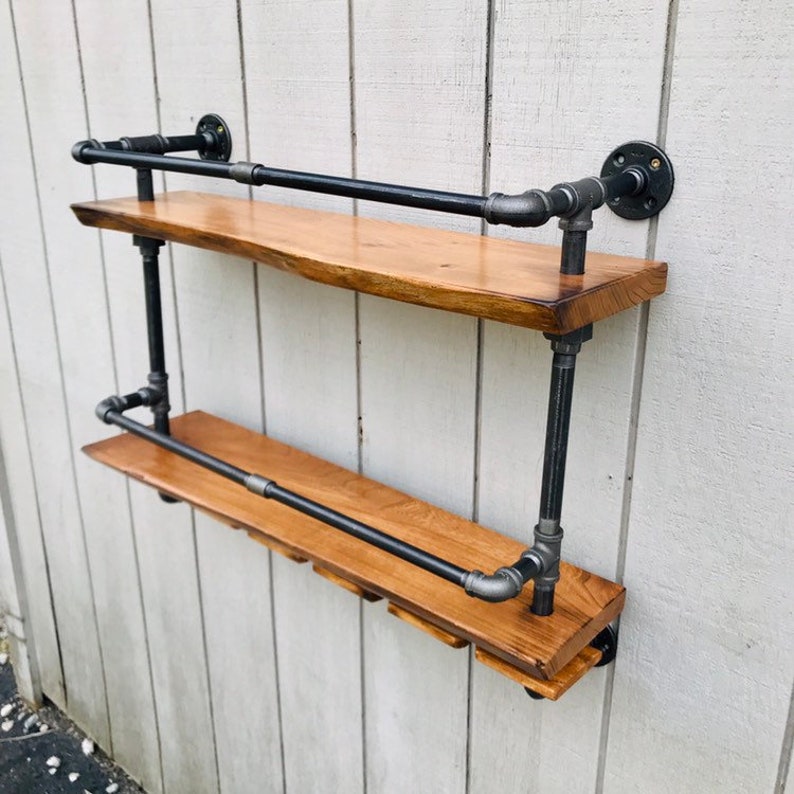 Living Edge Reclaimed Wood and Pipe Wine Rack Bar Shelf Etsy