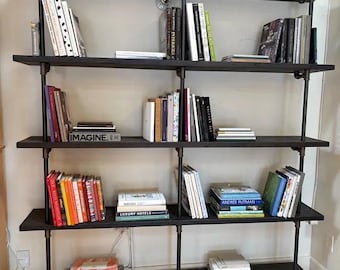 Industrial Rustic Wood Shelving Unit, Reclaimed Book Shelf, Metal Pipe Shelves