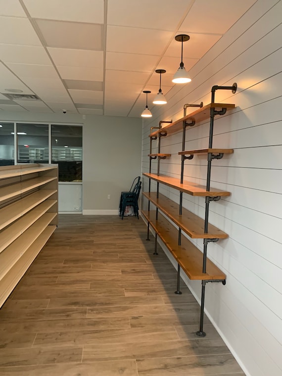 Large Wall Mounted Bookshelf - Reclaimed Wood Bookshelf Pipe Bookshelf Shelf Built In Industrial Shelving TV Stand Desk Storage