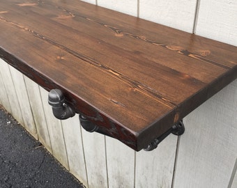 Reclaimed Wood Floating Desk – Wall Mounted Bar Table, Rustic Mantel Shelf