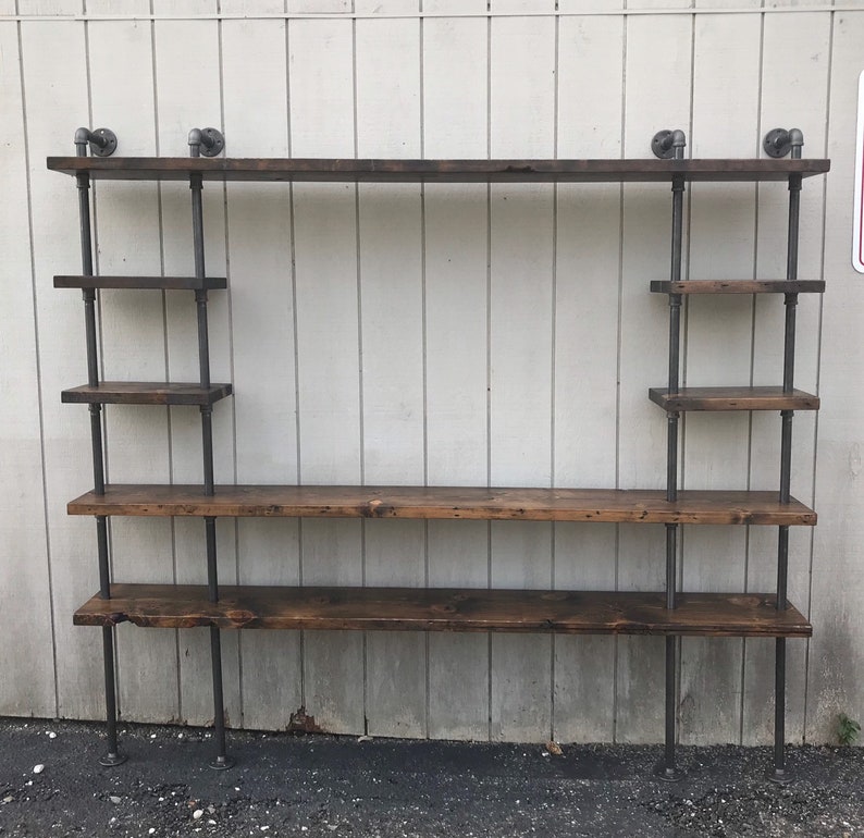 Large Floor to Ceiling Bookcase Reclaimed Wood Bookshelf Pipe Wall Bookshelf Shelf Built In Industrial Shelving Store Display Hemingway image 6