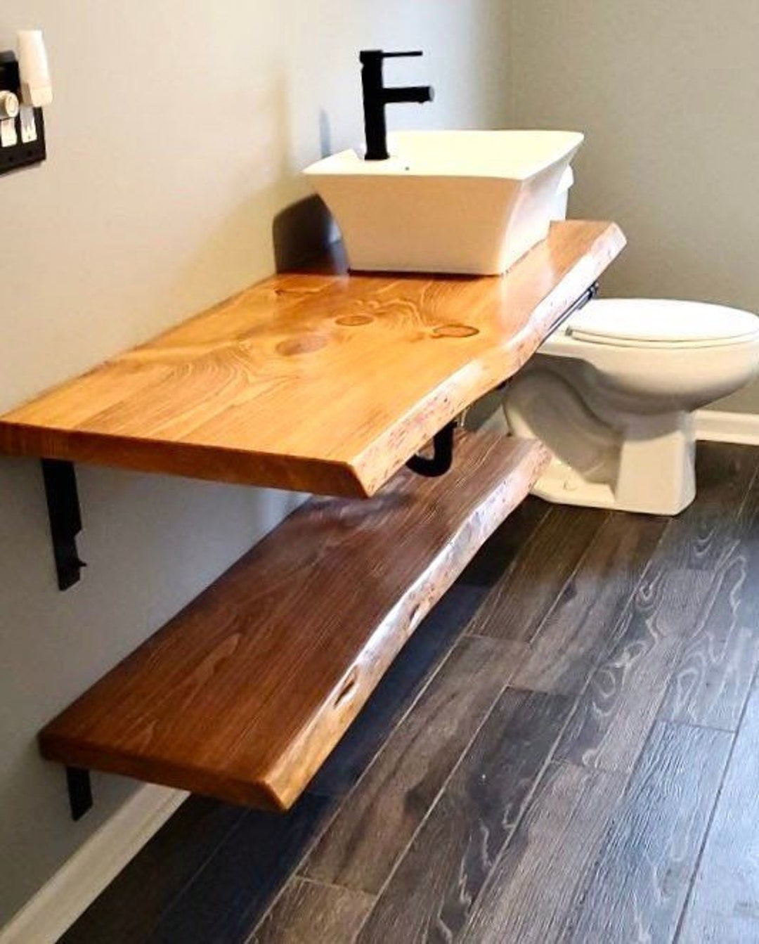 Wood Vanity With Shelf for Basin Sink Wall Mounted Floating Vessel Sink