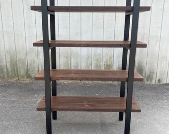 Wood Shelving, Modern Plank Floor to Ceiling Bookshelf, Industrial Shelf with Built In Desk