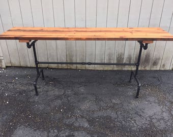 Reclaimed Wood Trestle Table With Iron Base Farmhouse Style