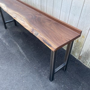 Live Edge Walnut Table with Reclaimed Wood & Bar Height Living Edge Sofa Table Walnut with Live Edge Countertop image 2