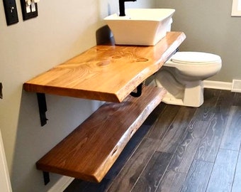 Wood Vanity with optional Shelf for Basin Sink - Wall Mounted Floating Vessel Sink - Wood Bathroom Sink Shelf