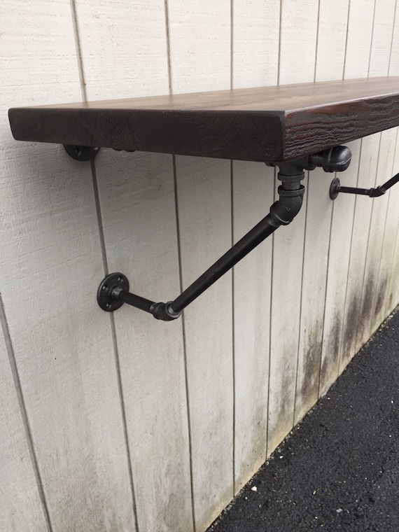 Black Iron Pipe Shelf Angle Bracket Handmade Wall Mounted Bar Etsy