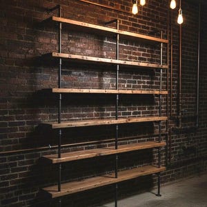 Reclaimed Wood Wall Mount Bookcase: Industrial Pipe Shelf - The Hemingway