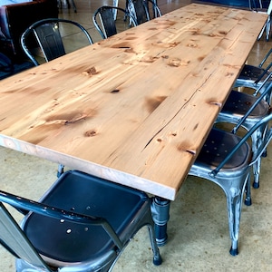 Solid Wood Dining Table, Rustic Wood Farmhouse Table Reclaimed Wood Table with Steel Base