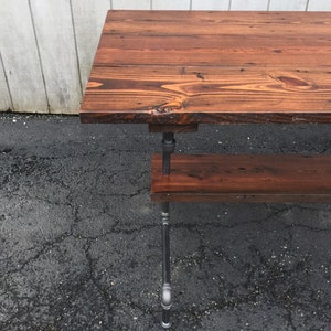 Reclaimed Wood Dining Table - Industrial Table with Pipe Footrest - Long Wood Dining Table Rustic Tortured Wood