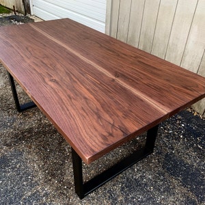 Modern Walnut Dining Table with Black Steel Legs, Live Edge / Square Edge Countertop