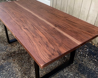 Modern Walnut Dining Table with Black Steel Legs, Live Edge / Square Edge Countertop