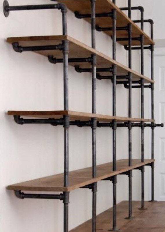 The Hemingway Wall Mount Bookcase Reclaimed Wood Bookshelf Pipe Shelf