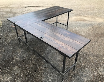 Custom L-Shaped Industrial Desk: Custom U shaped Office Desk, Solid wood Rustic