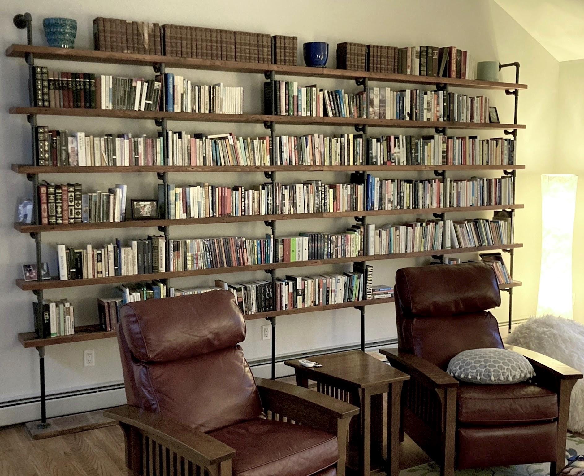 Reclaimed Wood Bookshelf, Built in Wall Mount Bookcase With Desk ...