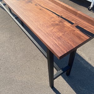 Walnut Sofa Bar Table Reclaimed Wood Drink Rail Restaurant Counter Living Edge Sofa Table Communal Table
