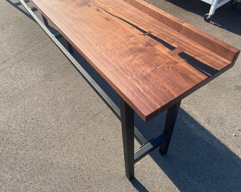 Walnut Sofa Bar Table Reclaimed Wood Drink Rail Restaurant Counter Living Edge Sofa Table Communal Table