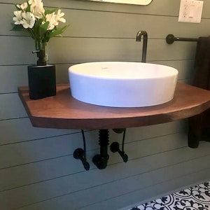 Floating Vanity Shelf, Counter for Basin Sink, Wall Mounted Floating Vessel Sink, Walnut Floating Shelf,  Basin Sink Vanity