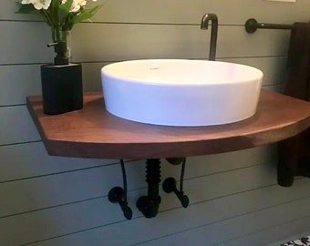 Floating Vanity, Wood Slab for Basin Sink, Wall Mounted Floating Vessel Sink, Walnut Floating Shelf,  Basin Sink Vanity