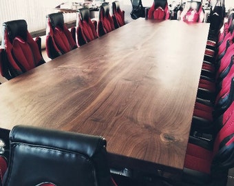 Live Edge Walnut Custom Conference Table, Industrial Base