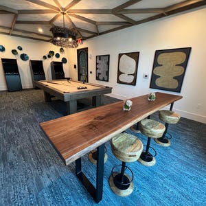 Handmade Walnut Bar Table: Live Edge Sofa Table with Steel Legs