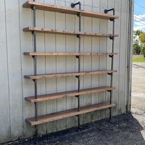 Wall Bookshelf, Built In Bookcase with Desk, Industrial Shelf with Reclaimed Wood Shelves, Steel Shelf Supports image 7