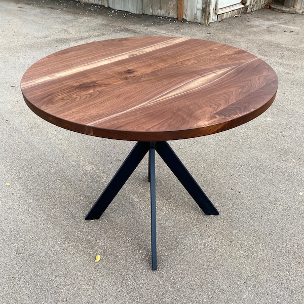 Round Table - Walnut Table with Pedestal Base - Wood Round Table Counter Bar Height Table Restaurant Tabletop Spider Base X Base