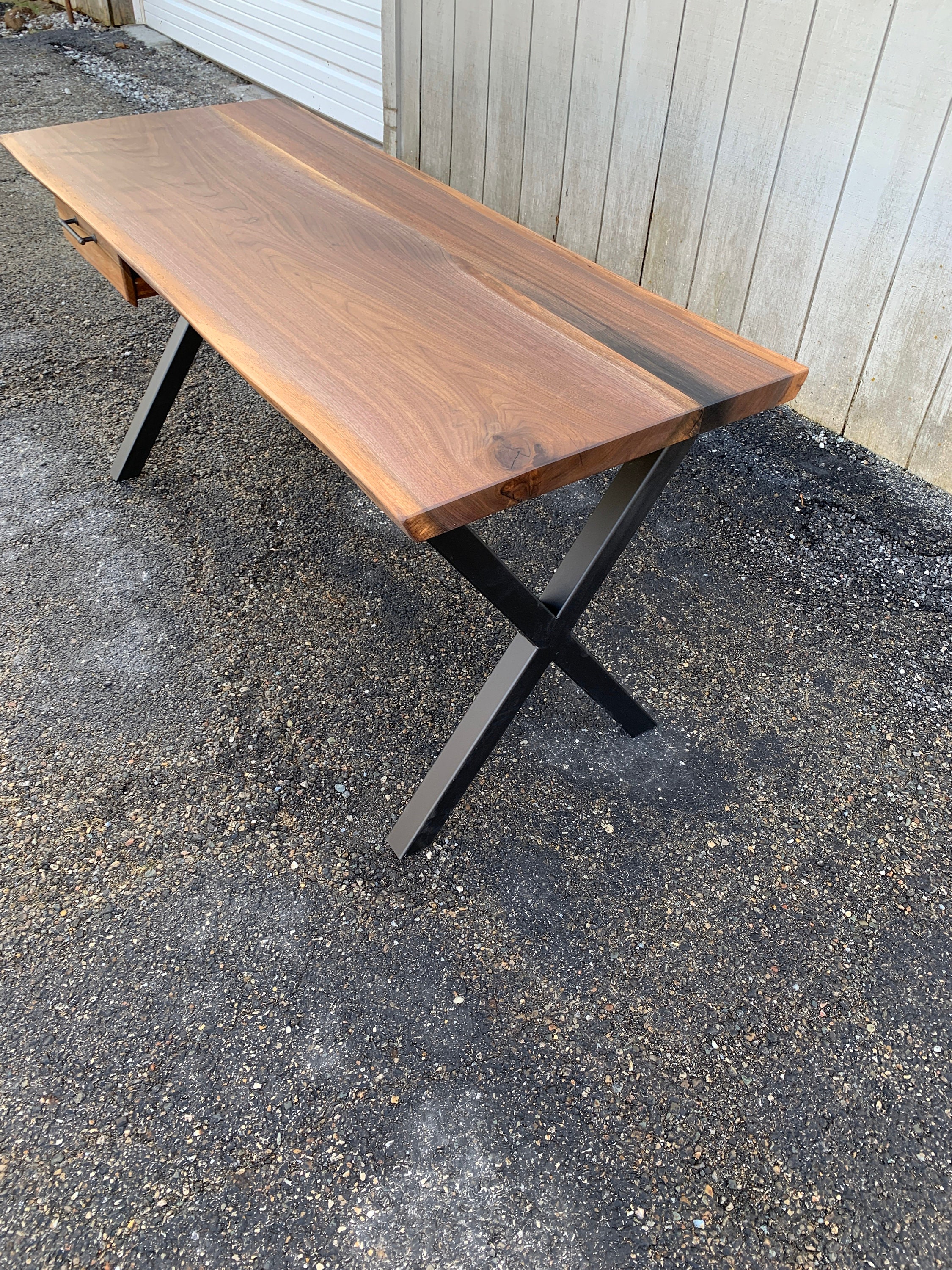 Office Desk Walnut Desk Desk With Steel X Base L Shaped Live Edge Slab Walnut Wood - Etsy Office Desk Walnut Desk Desk With Steel X Base L Shaped Live Edge Slab Walnut Wood - Etsy
