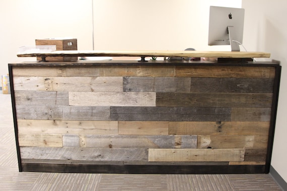 Reclaimed Wood Reception Desk With Office Desk Countertop Etsy