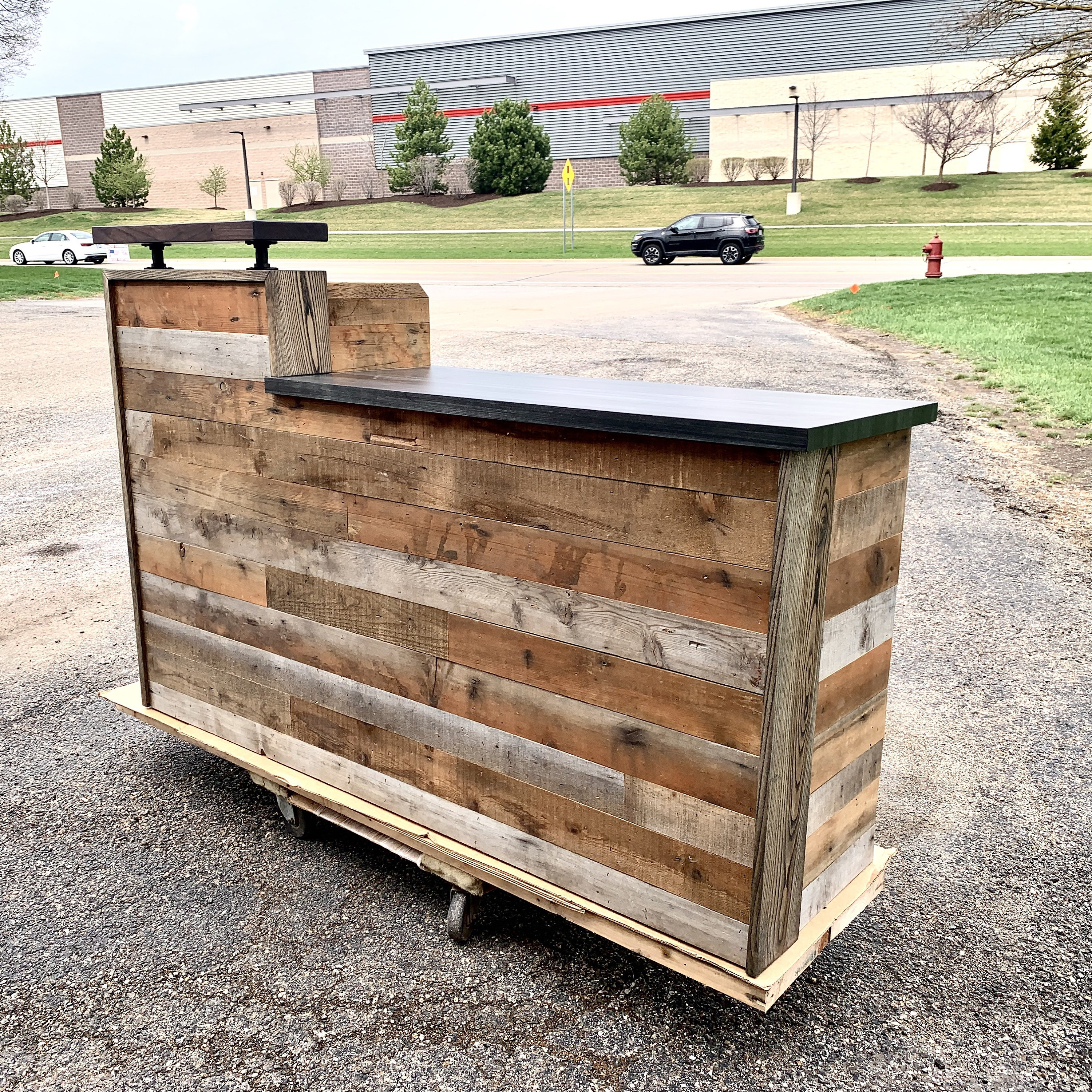 Reclaimed wood reception desk deals