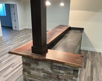 Custom Size Black Walnut Live Edge Slab Countertop Butcher Block Tabletop Island Counter Walnut Table Bar Desk L shaped Bar Counter