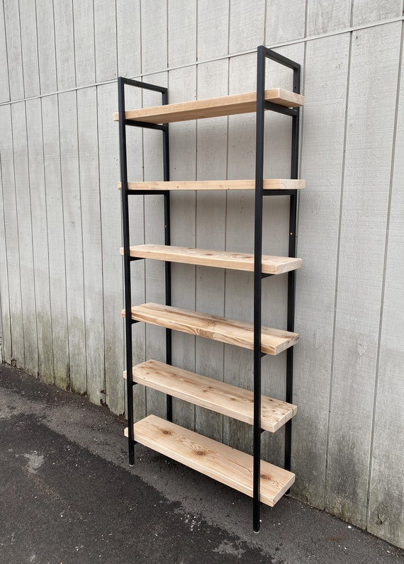 Reclaimed Wood Bookshelf, Urban Office Storage, Metal Ladder