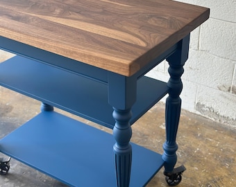 Reclaimed Wood Butcher Block Island, Rolling Kitchen Cart