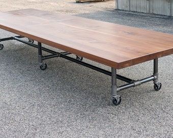 Walnut Conference Table - Massive Slab Boardroom Table - Long Conference Table with Industrial Base