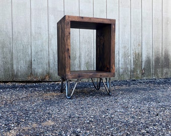 Bed Side Table With Shelf - Modern Cube Bedside Table - Hairpin Leg Table