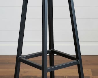 Bar stool with Round Wood Seat, Walnut, Oak, Maple, Cherry, Reclaimed Wood