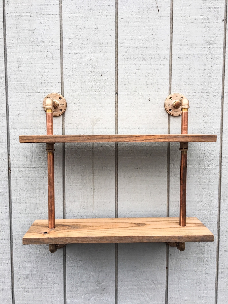 Copper Pipe Bookshelf Gold Metal Bar Shelf Wood Wall Mount Etsy
