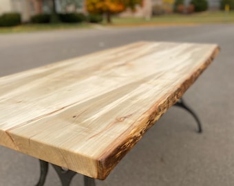 Maple Dining Table - Ambrosia Wormy Maple Live Edge Slab - Reclaimed Wood Table