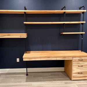 Custom Solid Wood Industrial Office Desk Standing Desk Shared Workspace Rustic Modern Drawers