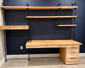 Custom Solid Wood Industrial Office Desk Standing Desk Shared Workspace Rustic Modern Drawers