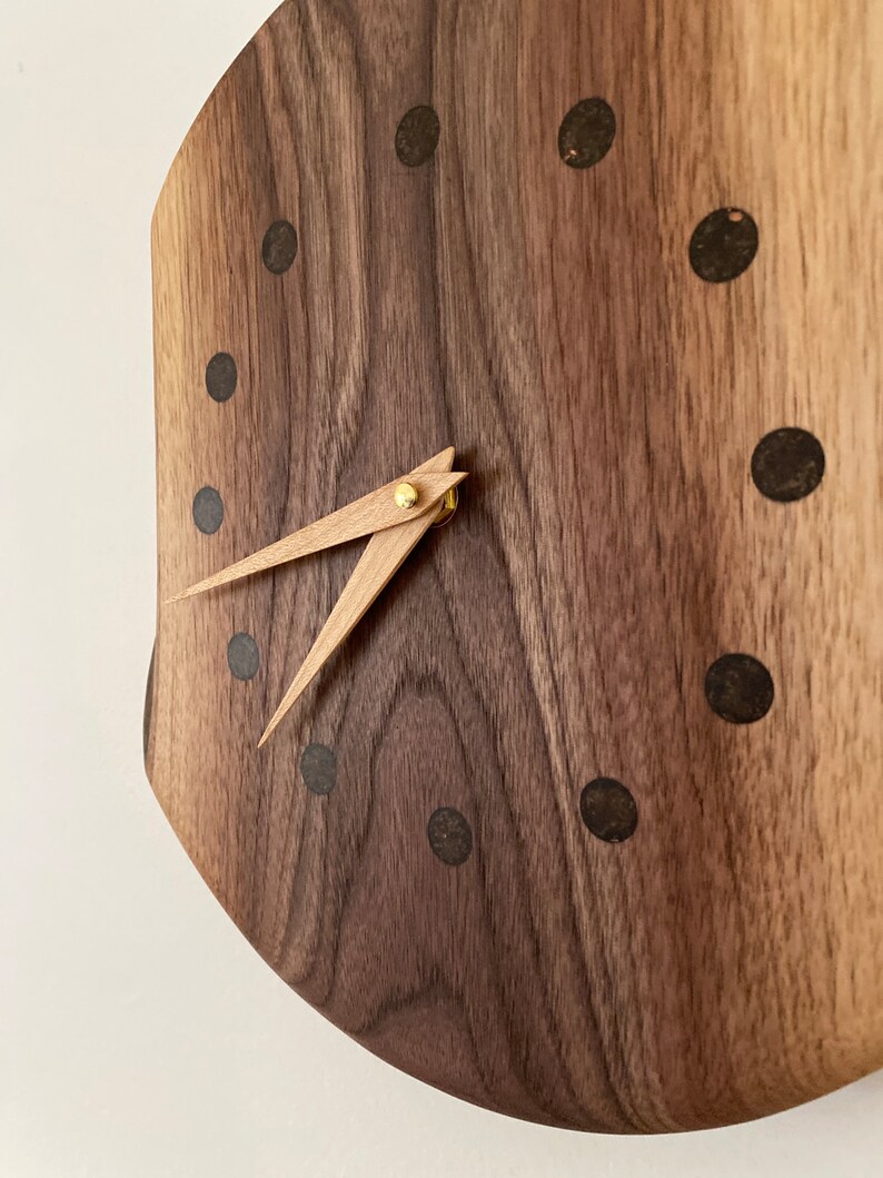 Unique Wall Clock Silent Wall Clock Wood Wall Clock Gift Oak Maple Walnut Round Slab Clock image 3