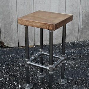 Walnut Bar Stool - Reclaimed Wood BarStool - Stool with steel base
