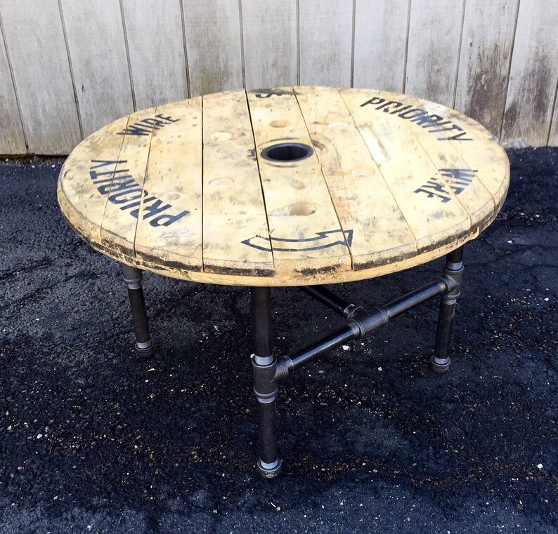 Reclaimed Wood Spool Coffee Table Industrial Coffee Table Etsy