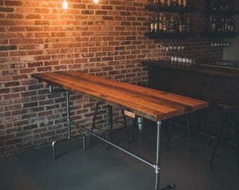 Rustic Bar Table, Reclaimed Wood Industrial Farmhouse Trestle Table
