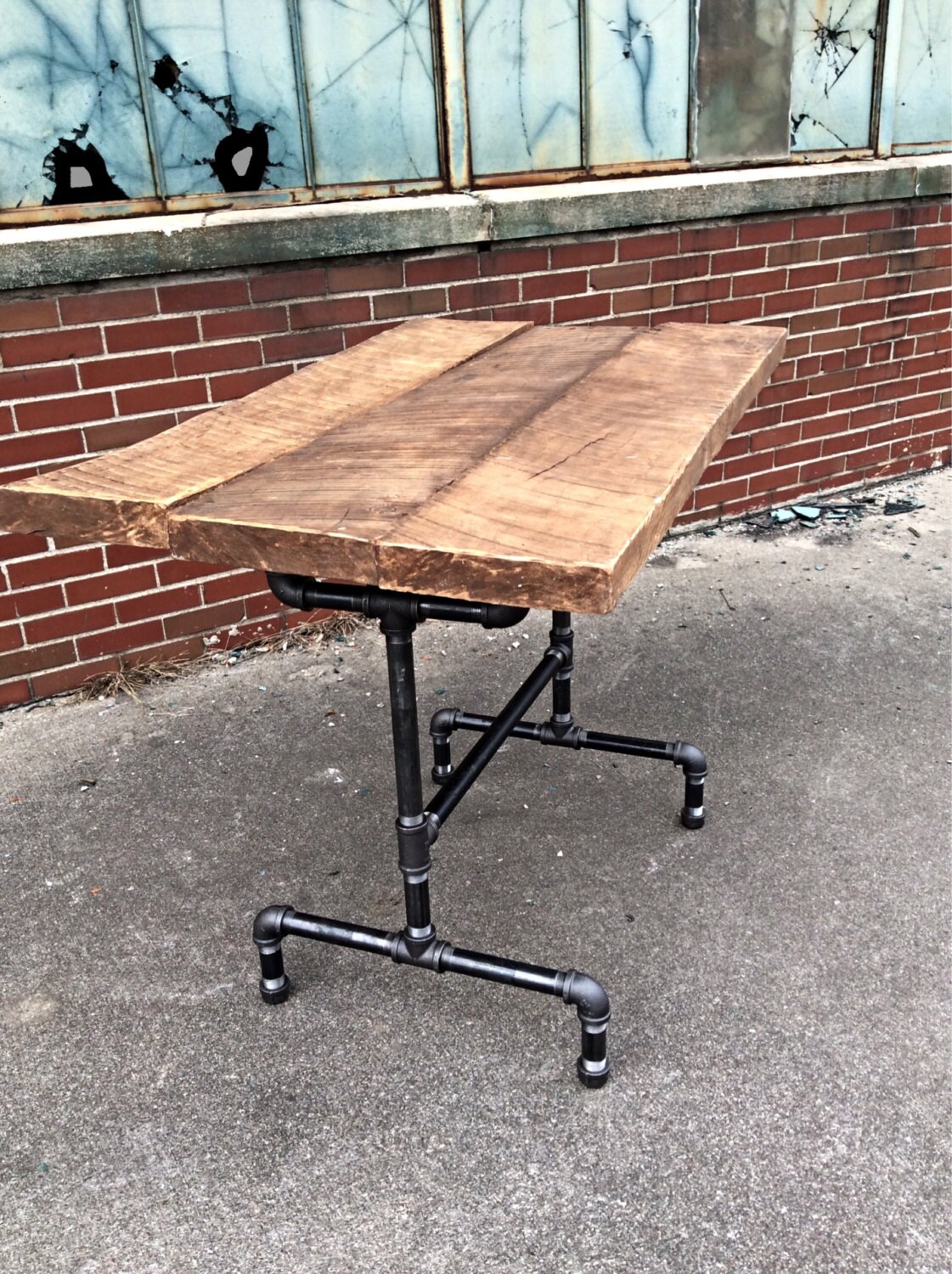 Reclaimed Wood Trestle Table With Iron Base Farmhouse Style - Etsy
